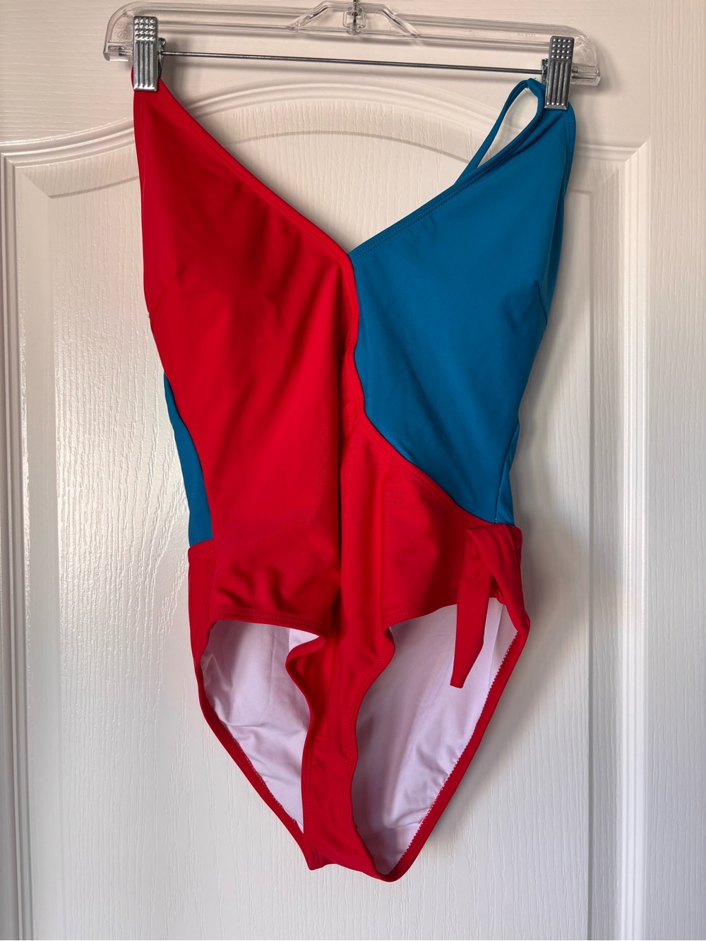 CupShe Color Block Faux Wrap One Piece Swim Suit Small Red Blue summer beach NEW
